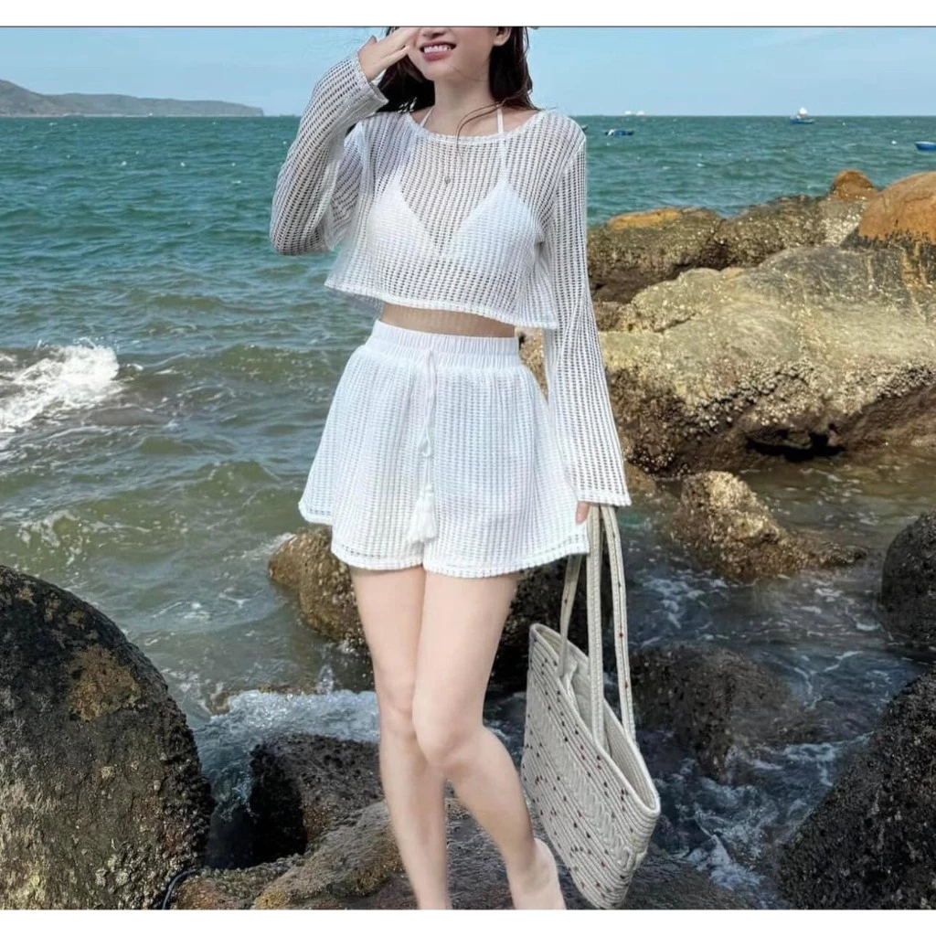 BỘ ĐỒ BƠI SÉT BIKINI 3 MÓN ÁO CROTOP TAY DÀI BRA TAM GIÁC QUẦN CẠP CAO 2 LỚP TRẺ TRUNG NĂNG ĐỘNG MS977