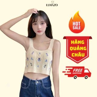 Áo 2 dây bản to croptop sexy kiểu Hàn Quốc LUHAZO phong cách Ulzzang nhiều màu ôm body thêu hoa Siêu Hot K5T3