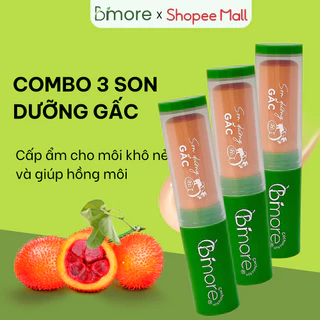 Combo 3 Thỏi Son Dưỡng Gấc Bimore Giảm Thâm Dưỡng Ẩm Làm Hồng Môi, Chống Khô Nứt Nẻ Môi