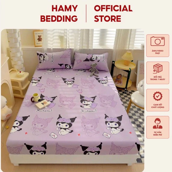 Bộ 1 ga + 2 vỏ gối nằm kuromi hot hit ,cực xinh, nhiều kích thước giường mẫu mới nhất hamybedding