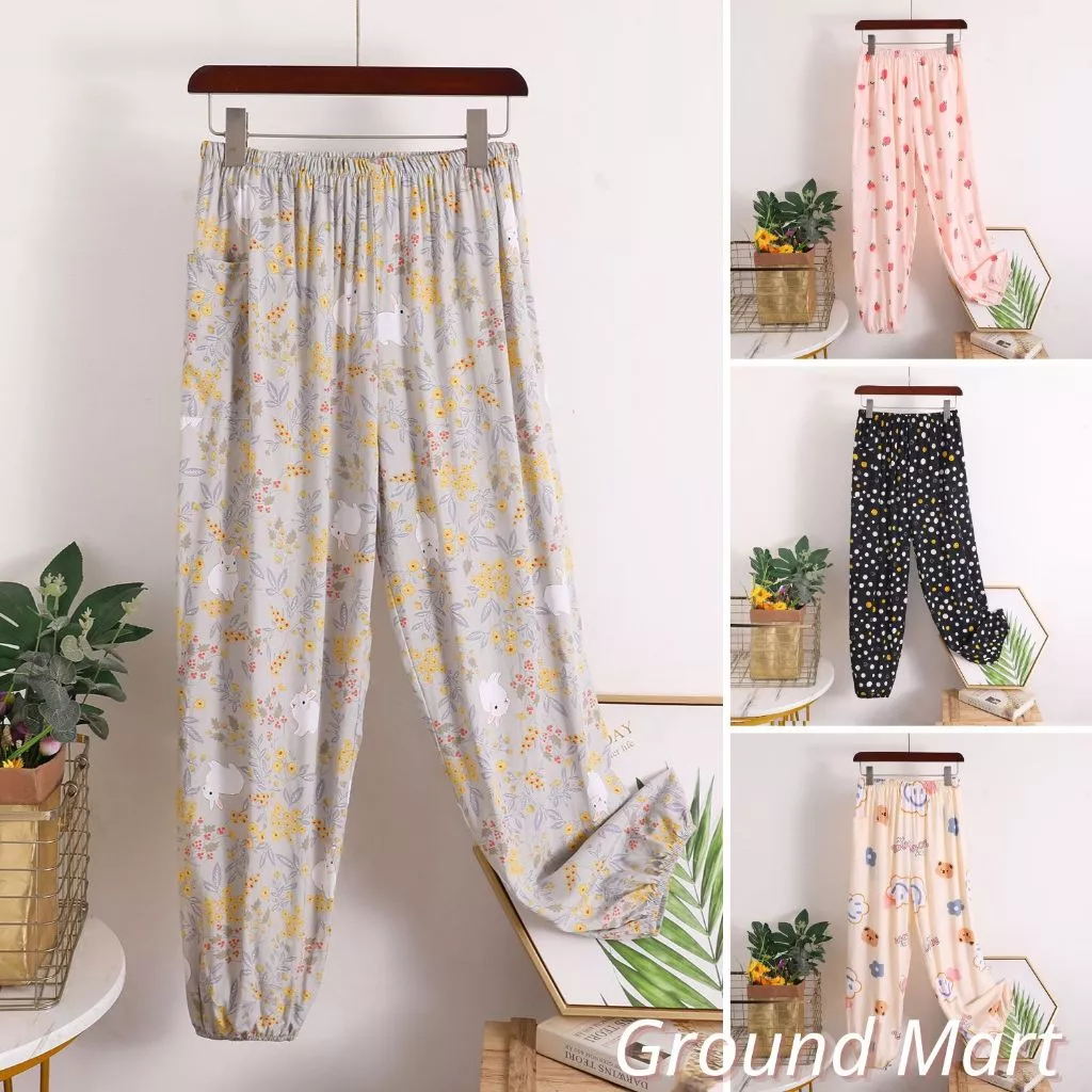 Quần dài bo gấu mặc nhà cho nữ vải lanh thoải mái, thoáng mát, nhiều họa tiết, freesize từ 45 đến 75 kg