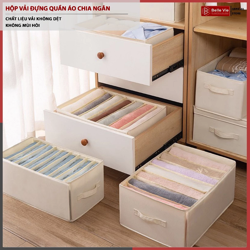 Hộp Vải Đựng Quần Áo BELLEVIE Hộp Vải Đựng Đồ Chia Ngăn Gấp Gọn Tiện Lợi, Chống Thấm Nước