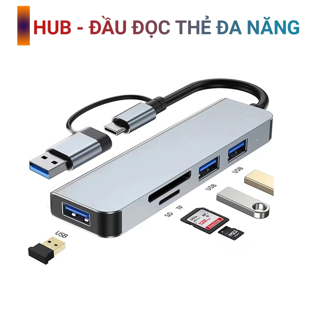 Bộ chia cổng Hub USB và Hub Type C tốc độ cao 4 cổng usb