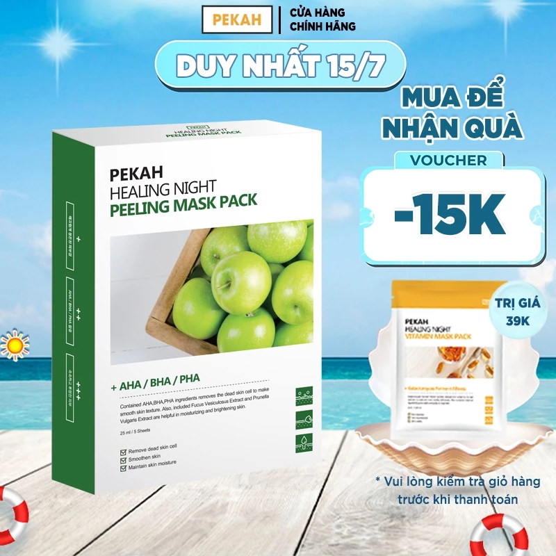 [Mã BMLT35 giảm đến 35K đơn 99K] Hộp Mặt Nạ 5 Miếng Cải Thiện Mụn Ẩn PEKAH Healing Night Peeling Mask Pack 25ml/5sheets