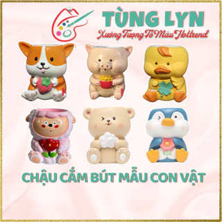 Tượng Tô Màu, Tượng Thạch Cao Chậu Cắm Bút Mẫu Con Vật 8-9cm [CHƯA KÈM MÀU] - Tượng Thạch Cao Trắng