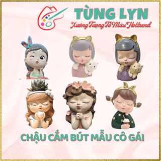 Tượng Tô Màu, Tượng Thạch Cao Chậu Cắm Bút Mẫu Cô Gái 8-9cm [CHƯA KÈM MÀU]