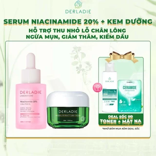 Bộ đôi Serum Niacinamide 20%, Kem dưỡng tràm trà Derladie ngừa mụn, giảm thâm, thu nhỏ lỗ chân lông