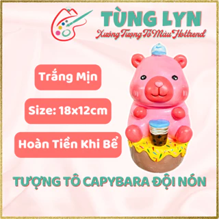 Tượng Tô Màu, Tượng Thạch Cao Capybara Đội Nón, Size: 18cm [KÈM MÀU VÀ CỌ] - Tượng Tô Màu Tùng Lyn