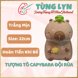 Tượng Tô Màu, Tô Tượng Capybara Rùa, Size: 22cm - [KÈM MÀU VÀ CỌ] - Tượng Thạch Cao Trắng Decor