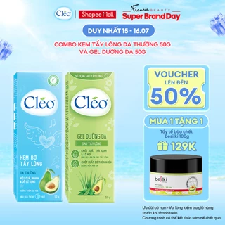 Bộ đôi Kem tẩy lông Cléo cho da thường 50g và Gel dưỡng da Cléo sau tẩy lông giúp dưỡng ẩm và làm dịu da 50g