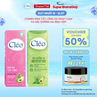 Combo kem tẩy lông Cléo Cho da nhạy cảm 50gr + Gel dưỡng da sau tẩy lông Cléo làm dịu da tức thì và dưỡng da ẩm mượt