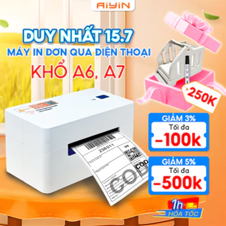 Máy In Nhiệt AYIN In Khổ A6,A7 In Đơn Hàng, Phiếu Gửi, Minicode, Logo Tự Dán, Bảo Hành 15 Tháng