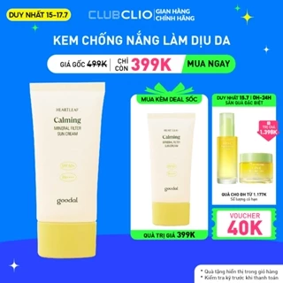 [Duy nhất 15.7] Kem Chống Nắng Dịu Da Goodal Houttuynia Cordata Calming Mineral Filter Sun Cream Spf50+ Pa++++ 50ml