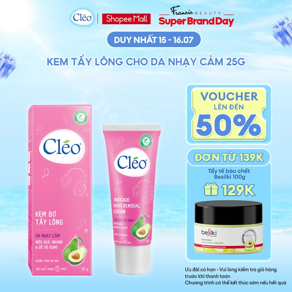 Kem Tẩy Lông Cho Da Nhạy Cảm Cleo Avocado Hair Removal Cream Sensitive Skin 25g