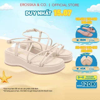 Erosska - Giày sandal nữ đế xuồng phối dây quai mảnh thiết kế basic cao 6cm màu nude - SB014