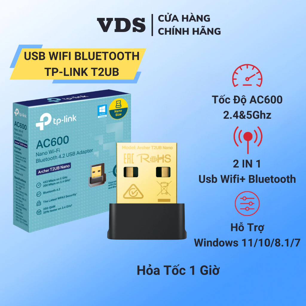 USB WiFi Bluetooth TP-Link T2UB 5Ghz 600Mbps cho Laptop PC máy bàn- VDS SHOP