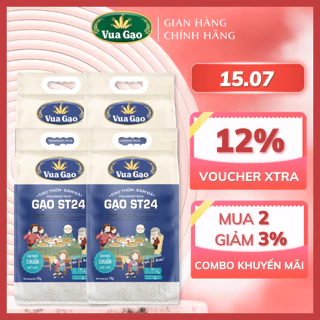 Combo 4 Túi Gạo ST24 5kg – Dẻo Nhiều, Vị Ngọt Hậu – Thương Hiệu Vua Gạo (Tổng 20kg)