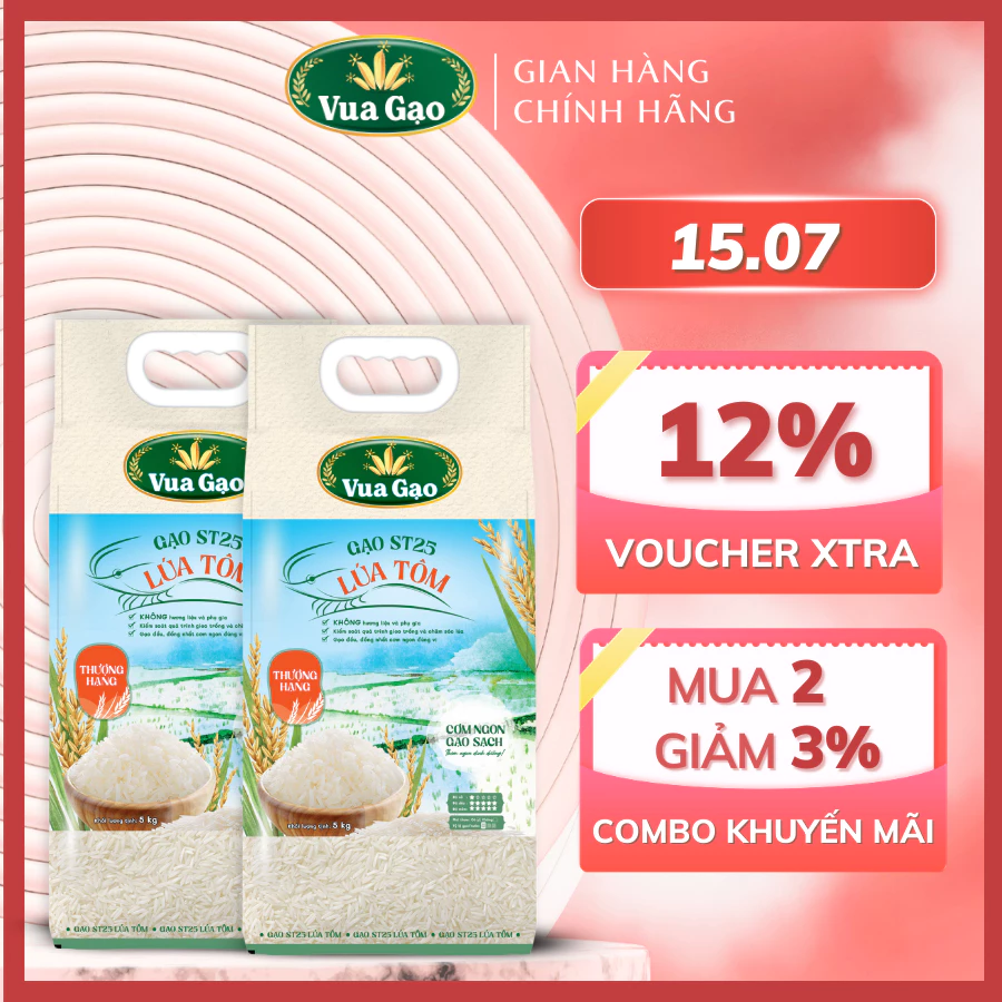 Combo 2 Túi Gạo ST25 Lúa Tôm 5kg – Thương hiệu Vua Gạo - Tổng 10kg