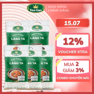 Combo 5 Túi Gạo Thơm Làng Ta - Thương Hiệu Vua Gạo - Mỗi Túi 2kg (Cam kết date mới)