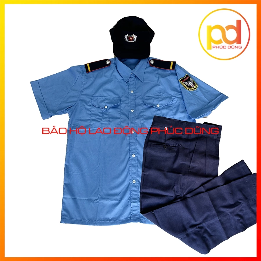 COMBO Quần Áo đồng phục bảo vệ xanh biển tay ngắn đóng thùng vải si đi kèm cầu vai, nón  giá rẻ đủ size lựa chọn