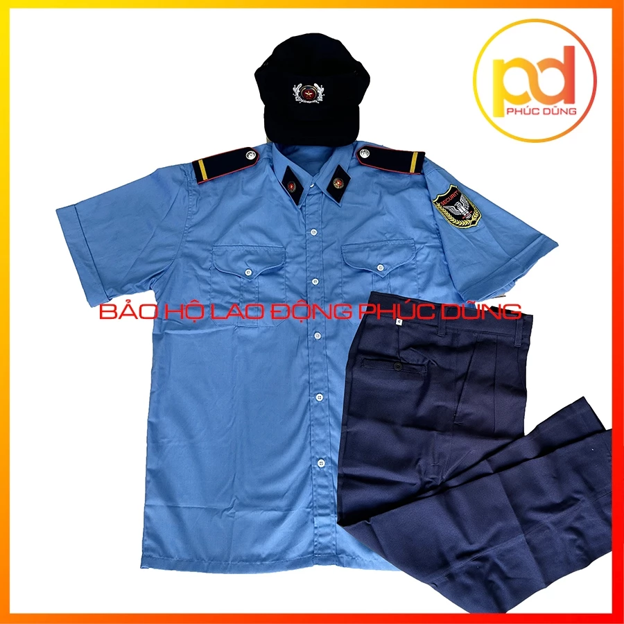 COMBO Quần Áo đồng phục bảo vệ xanh biển tay ngắn đóng thùng vải si đi kèm cầu vai, nón, ve giá rẻ đủ size lựa chọn