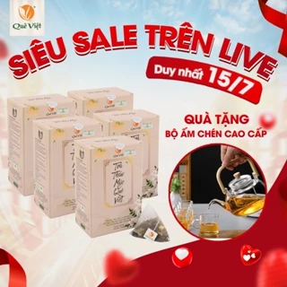 Combo 5 hộp Trà thảo mộc Quê Việt  hộp 600g (20gói x 30gr) + tặng bộ ấm thủy tinh pha trà Quê Việt - Thanh lọc mát gan