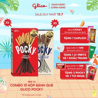 Combo 10 hộp Bánh que Glico Pocky Happy Set B mix vị (5 Socola - 5 Cookies & Cream)