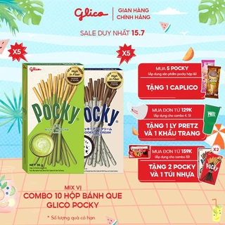 Combo 10 hộp Bánh que Glico Pocky Happy Set I mix vị (5 Cookies & Cream - 5 Matcha)