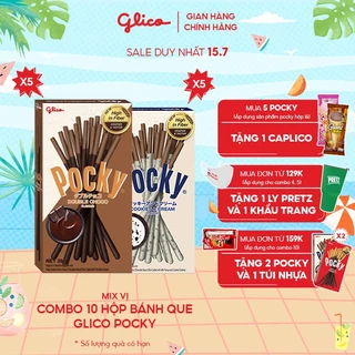 Combo 10 hộp Bánh que Glico Pocky Happy Set H mix vị (5 Cookies & Cream - 5 Double Choco)