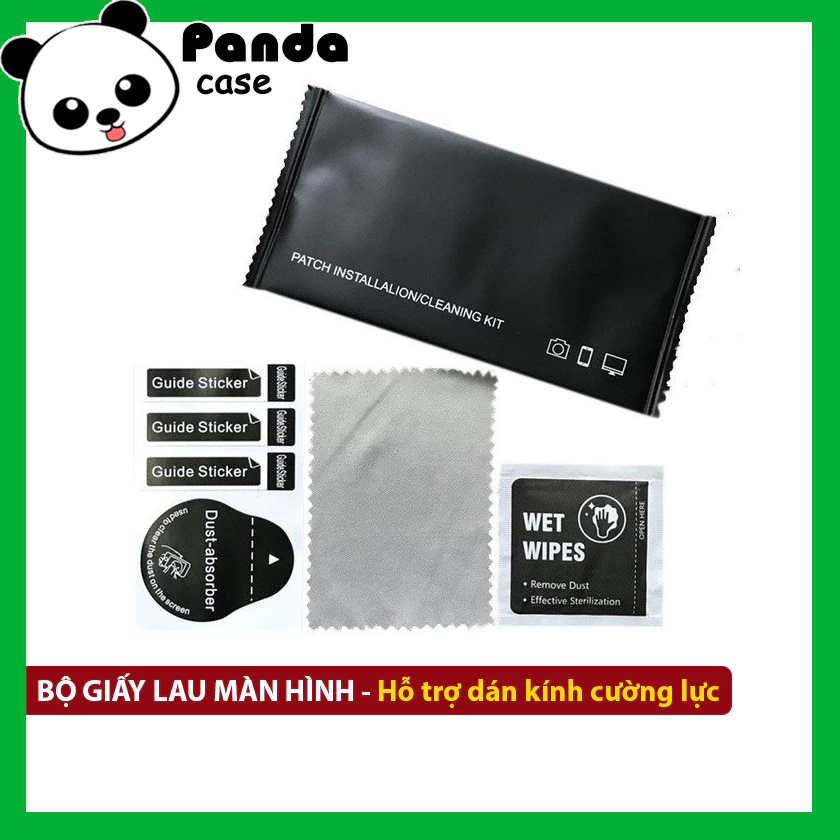 Bộ Giấy lau đen cao cấp hỗ trợ dán kính cường lực ( gồm khăn lau khô, giấy lau ướt, miếng dán lấy bụi) – Panda Case