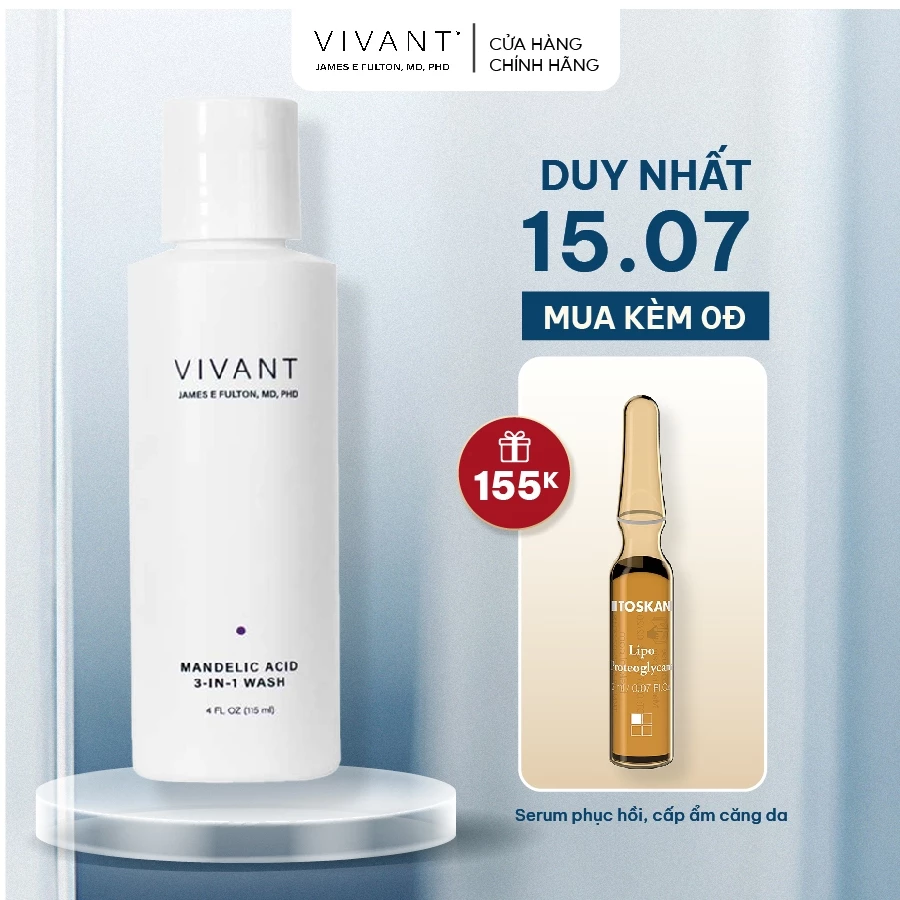 Sữa rửa mặt Vivant MANDELIC ACID 3-IN-1 WASH phục hồi và làm sạch sâu 115ML