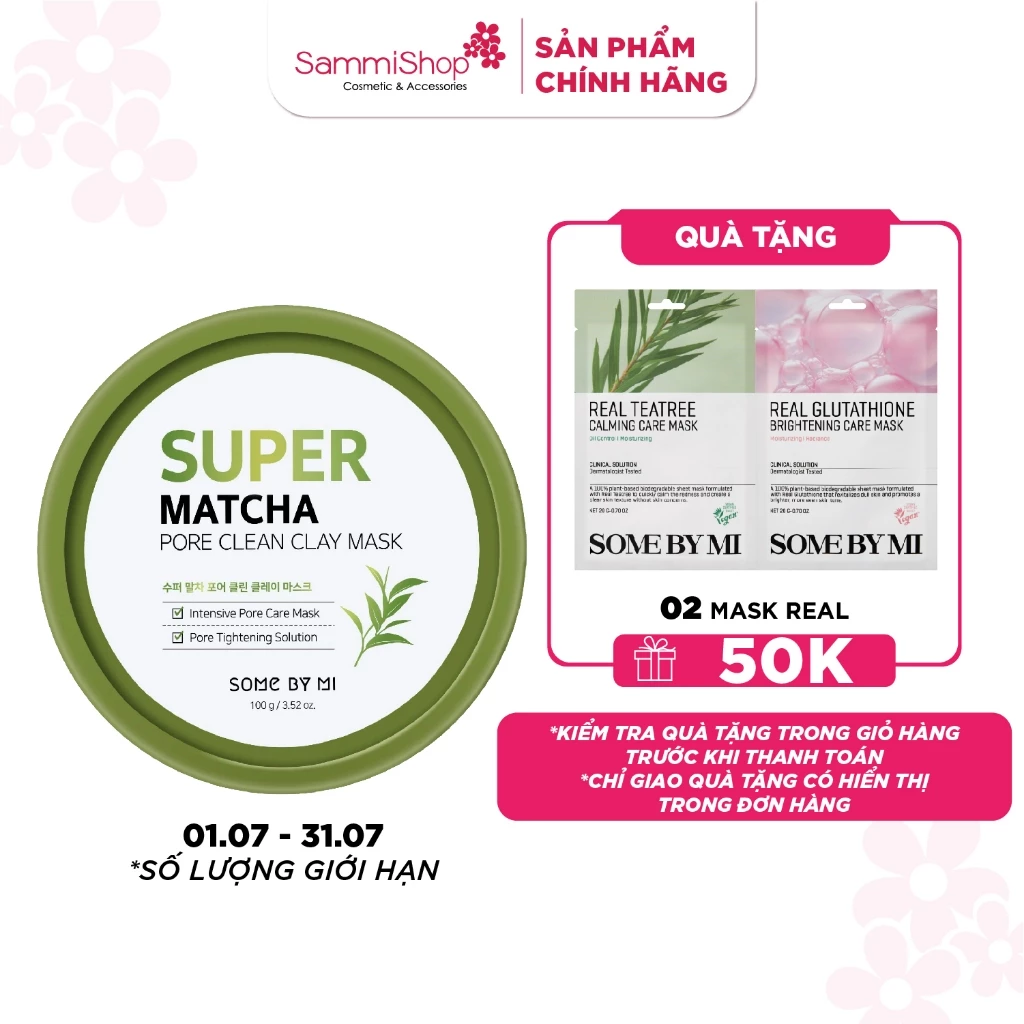 Mặt nạ dưỡng da đất set làm sạch lỗ chân lông Some By Mi Super Matcha Pore Clean Clay Mask 100g