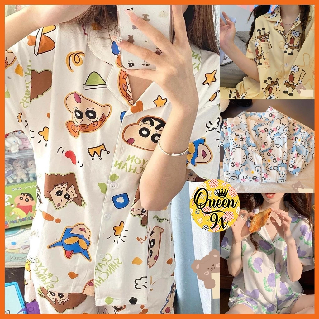 Bộ Pijama, Đồ Bộ Mặc Ở Nhà Cho Nữ Dáng Cộc xinh xắn dễ thương Shin Cute