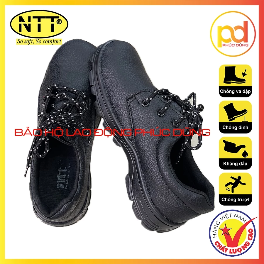 Giày bảo hộ lao động nam giá rẻ NTT P04 chính hãng váng da thật, êm chân siêu nhẹ, chống trơn, mũi thép, chống đinh