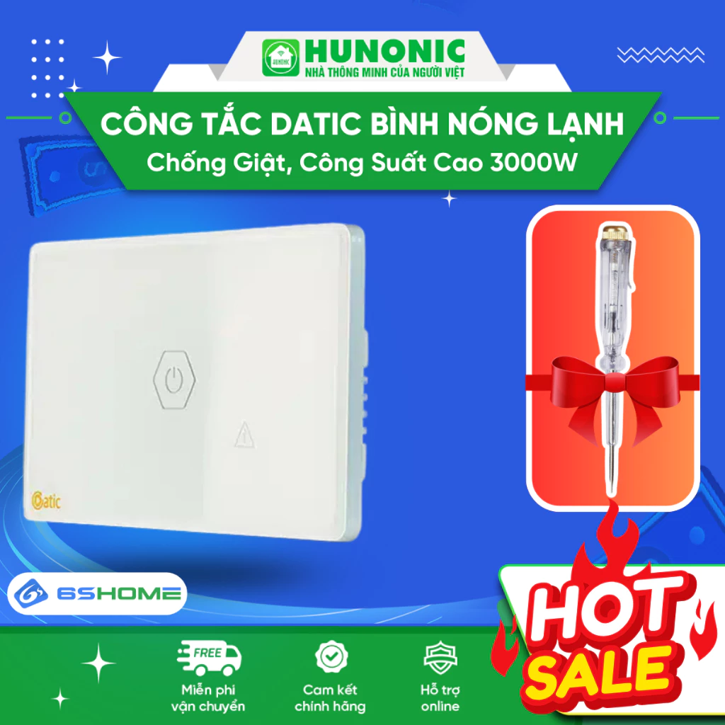 Công Tắc Cảm ứng Hunonic Datic Công Suất Lớn WiFi Chống Giật Bình Nóng Lạnh, Điều Hoà - Điều Khiển Từ Xa, App Tiếng Việt