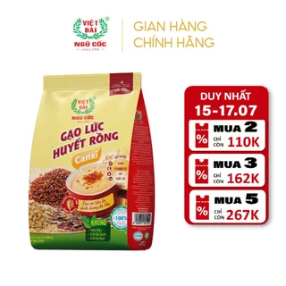 Bột Ngũ Cốc Gạo Lứt Huyết Rồng Canxi VIỆT ĐÀI Thơm Ngon Giúp Thanh Lọc Cơ Thể Túi 600g