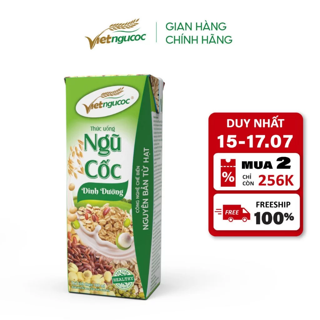 Combo 5 Lốc Sữa Ngũ Cốc Dinh Dưỡng VIỆT NGŨ CỐC Uống Liền Bổ Sung Năng Lượng Chất Dinh Dưỡng Cho Cơ Thể 180ml/ Hộp