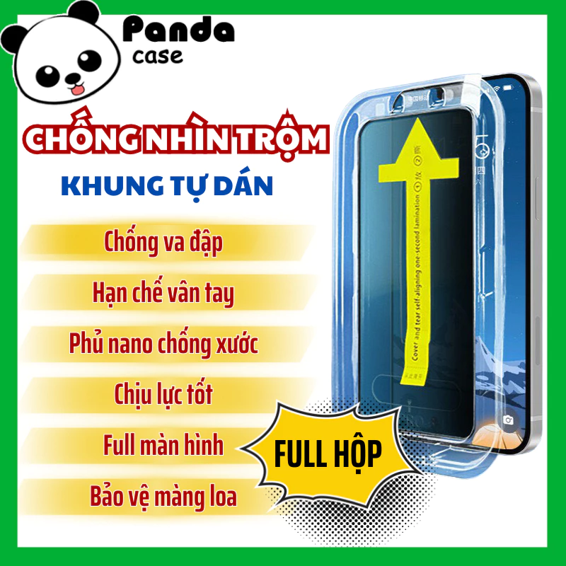 Kính Cường Lực Iphone Tự Dán Chống Nhìn Trộm FULL HỘP VÀNG Cho ip 7P/8P/X/Xsmax/11/11promax/...13promax - Panda Case