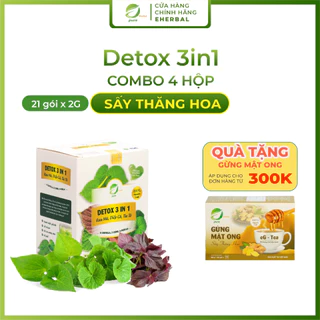 Combo 4 hôp Bột Detox 3 in 1 Rau má Diếp cá Tía tô EHERBAL chính hãng 84 gói hỗ trợ giảm cân, đẹp da, thanh lọc cơ thể