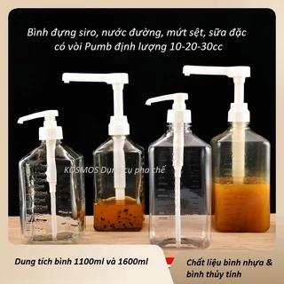 Bình bơm siro nhựa mica dung tích 1600ml kèm vòi pump 1 lần 10ml