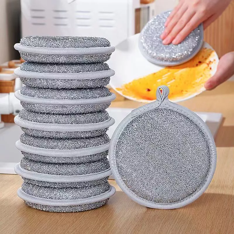 Miếng Bọt Biển Rửa Bát Dây Bạc, Giẻ Rửa Bát Chén Dĩa, Cọ Rửa Xoong Nồi Bằng Sợi Kim Loại, Búi Sắt Đánh Xoong Chống Xước