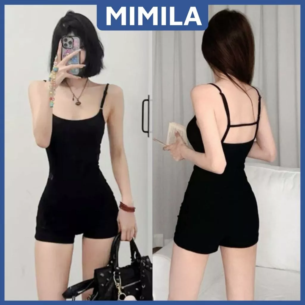 [CÓ SIZE] Jumpsuit Hai Dây MIMILA SẴN MÚT NGỰC Áo Liền Quần Nữ Ôm Body Thiết Kế Khoét Lưng Chất Thun Tăm Lạnh - MBS042