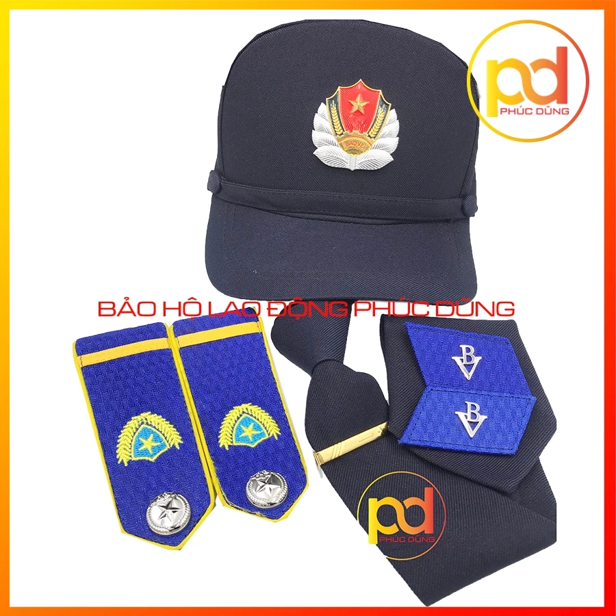 Combo trọn bộ phụ kiện đồng phục bảo vệ thông tư mới 08 chuyên nghiệp giá rẻ [cầu vai, ve áo, nón huy hiệu, cà vạt]