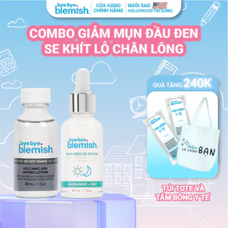 Combo Giảm Mụn Đầu Đen, Sợi Bã Nhờn, Se Khít Lỗ Chân Lông Bye Bye Blemish Volcanic Ash Drying Lotion & Skin Rescue Serum