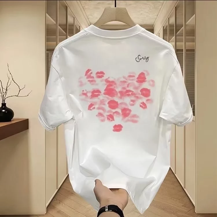 Áo Phông In Siêu Cấp Hình Trái Tim Đỏ Cho Cặp Đôi Nam Nữ Hàng QC _2026