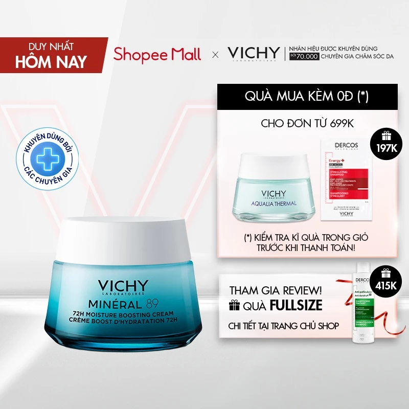 Kem dưỡng phục hồi chuyên sâu và dưỡng ẩm da đến 72h Vichy Mineral 89 50ml