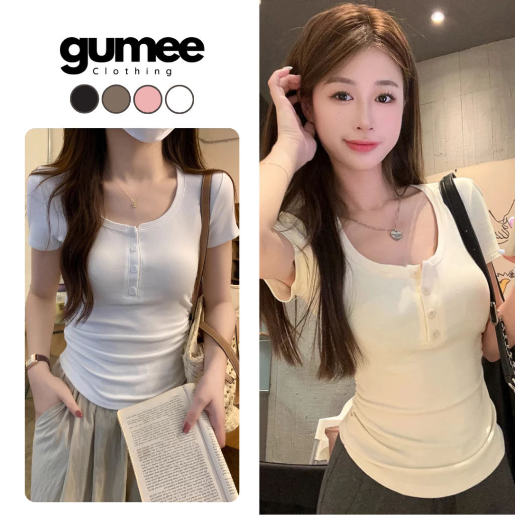 Áo kiểu nữ hè cúc ngực vạt bầu cổ cúp ôm body slay fit dáng chất thun tăm mềm mịn Gumee - GCC