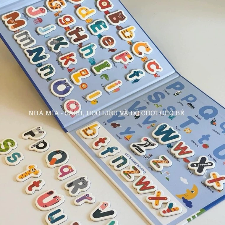 Sổ nam châm chữ cái, số Animal Alphabet Letter cho bé học số và chữ học toán có nam châm từ tính