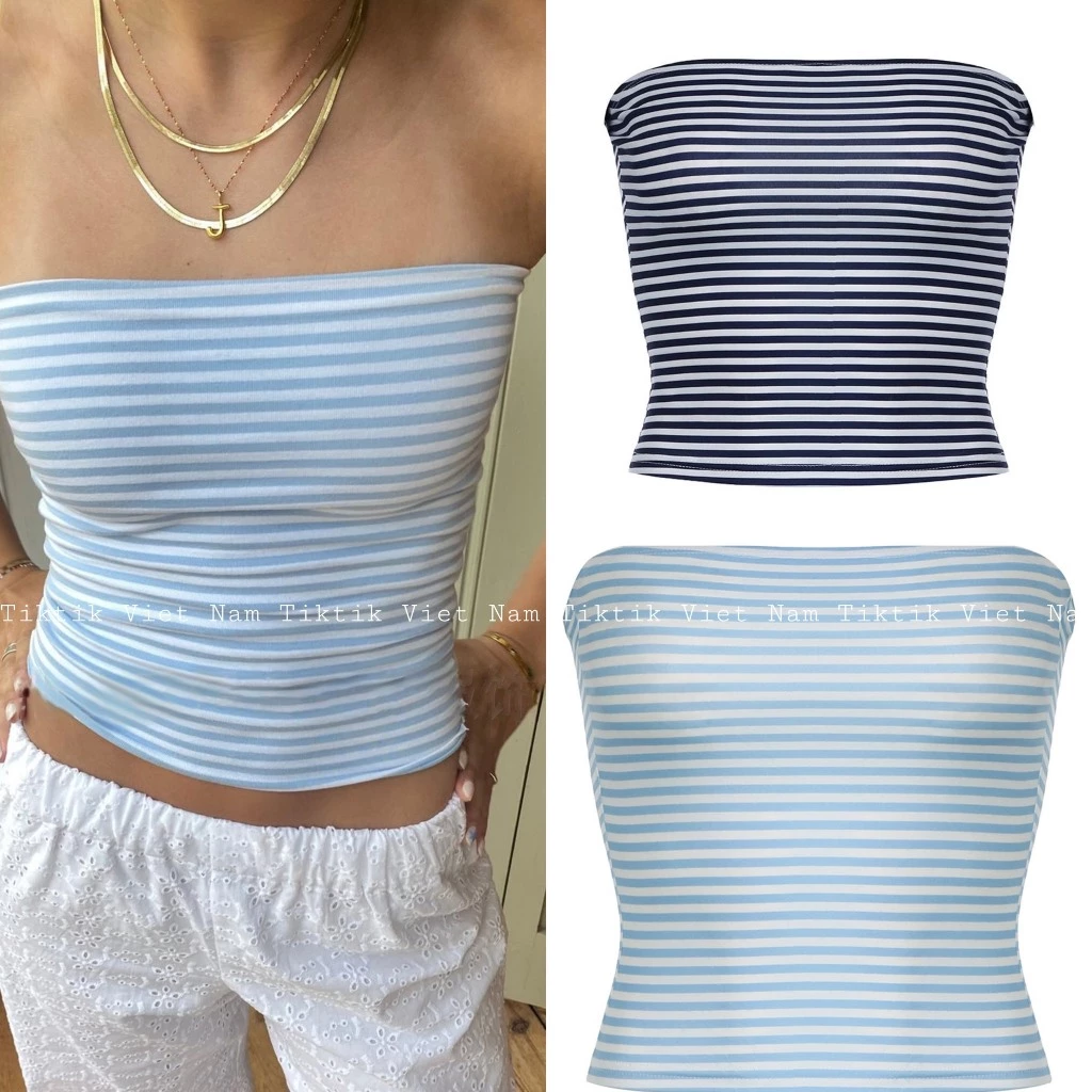 (sẵn) Áo quây cúp ngực chất thun cotton họa tiết kẻ ngang  co giãn mát mẻ thời trang nữ AQ008 - Tiktik
