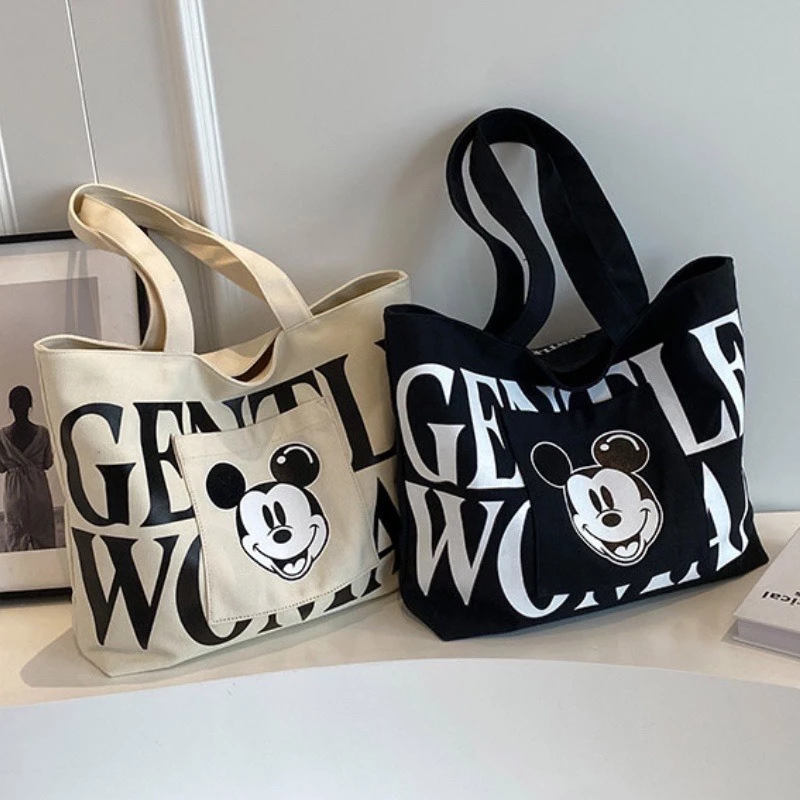 Túi tote vải canvas đi học đi chơi in hình Mickey, Minnie dễ thương , túi đeo vai thời trang Ulzzang đựng vừa a4 laptop